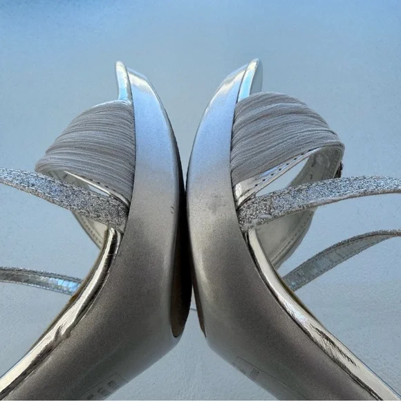 Bakers Skye Silver Glitter Rhinestone Bling Strappy Stiletto High Heel Shoes 10M - Picture 5 of 9